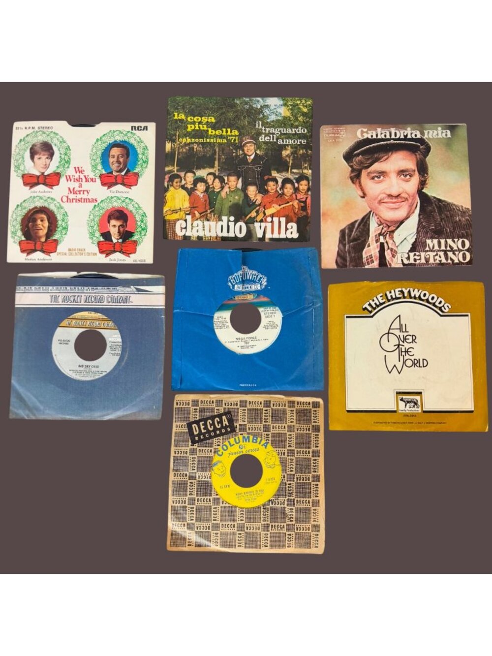 Lot of 7 Vintage 45 RPM 7" Vinyl Records - Christmas Italian 70s Pop Untested